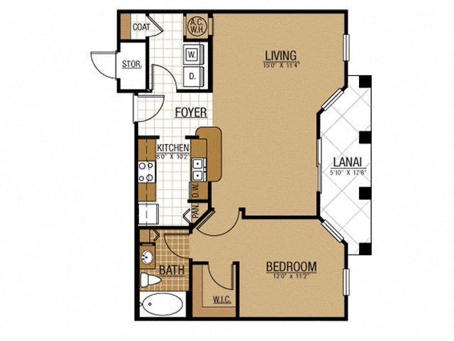 Floor plan for 1 bed, 1 bath, 792 sqft
